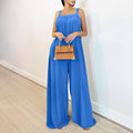 Women Solid Elegant Pockets Jumpsuit Ladies Square Neck Sleeveless Summer Pants