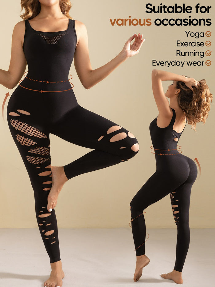Women Square Neck Workout Rompers Jumpsuits Seamless Yoga Gym One Piece Leggings