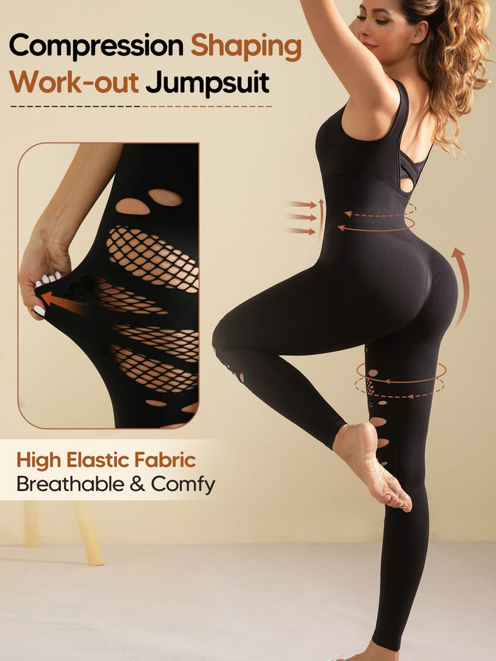 Women Square Neck Workout Rompers Jumpsuits Seamless Yoga Gym One Piece Leggings