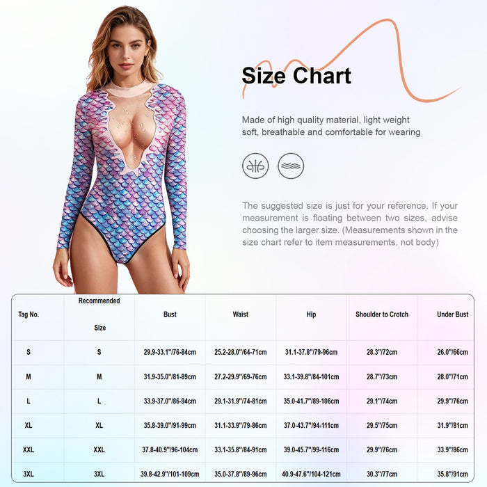 Women Swimwear Back Zipper Swimsuit Fish Scale Print Jumpsuit Surfing 3d Suit