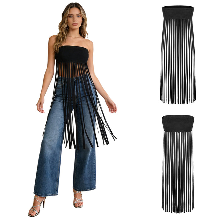 Women Tassel Cowgirl Dress Asymmetrical Hem Party Chiffon Streetwear Fashion