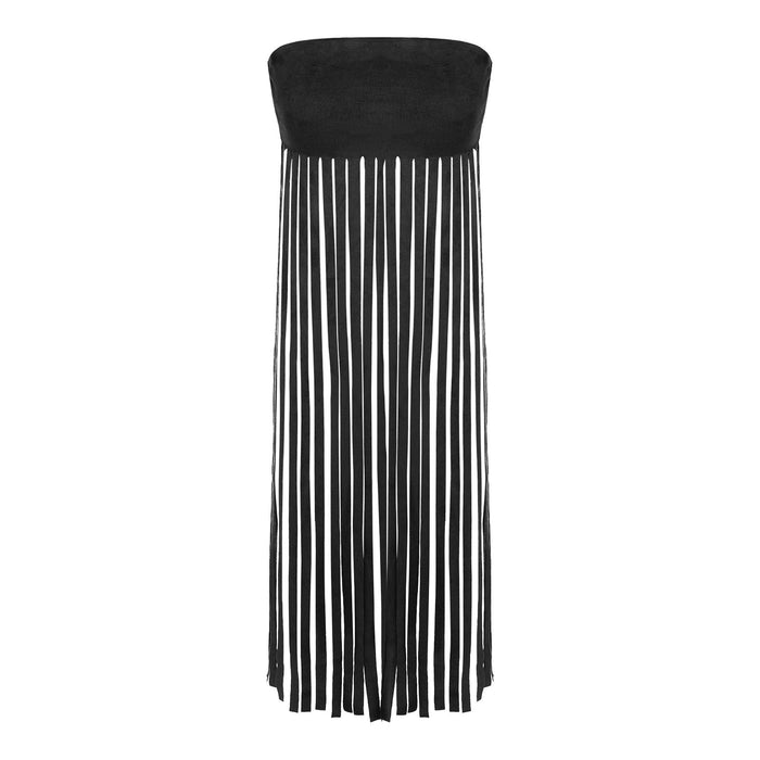 Women Tassel Cowgirl Dress Asymmetrical Hem Party Chiffon Streetwear Fashion