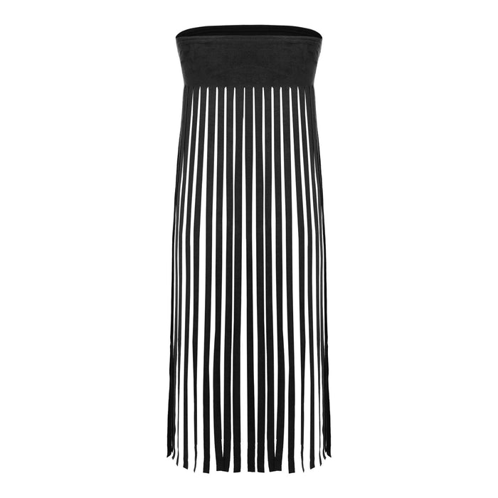 Women Tassel Cowgirl Dress Asymmetrical Hem Party Chiffon Streetwear Fashion