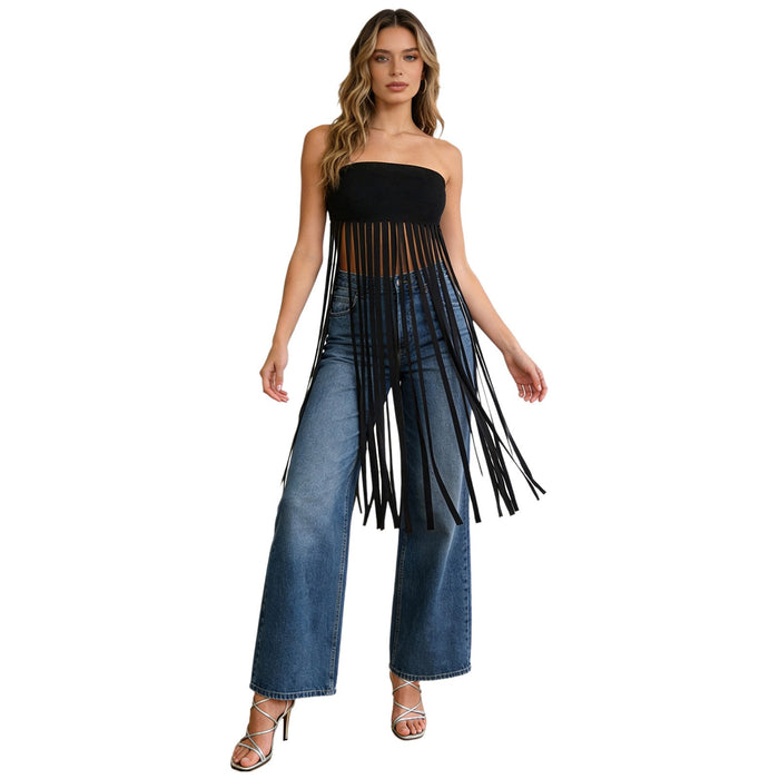 Women Tassel Cowgirl Dress Asymmetrical Hem Party Chiffon Streetwear Fashion