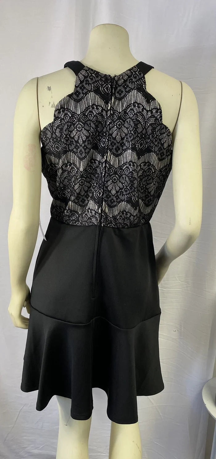 Women's Black Lace Bodice Sleeveless A-Line Cocktail Dress