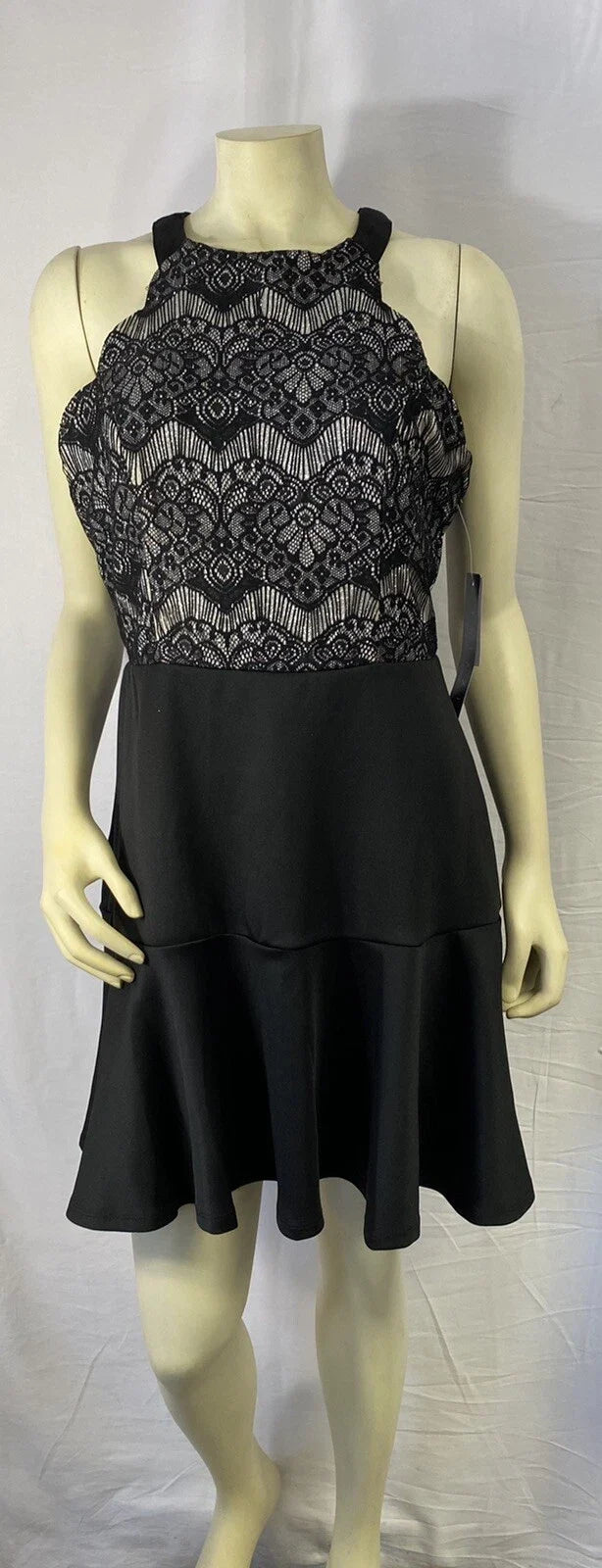 Women's Black Lace Bodice Sleeveless A-Line Cocktail Dress