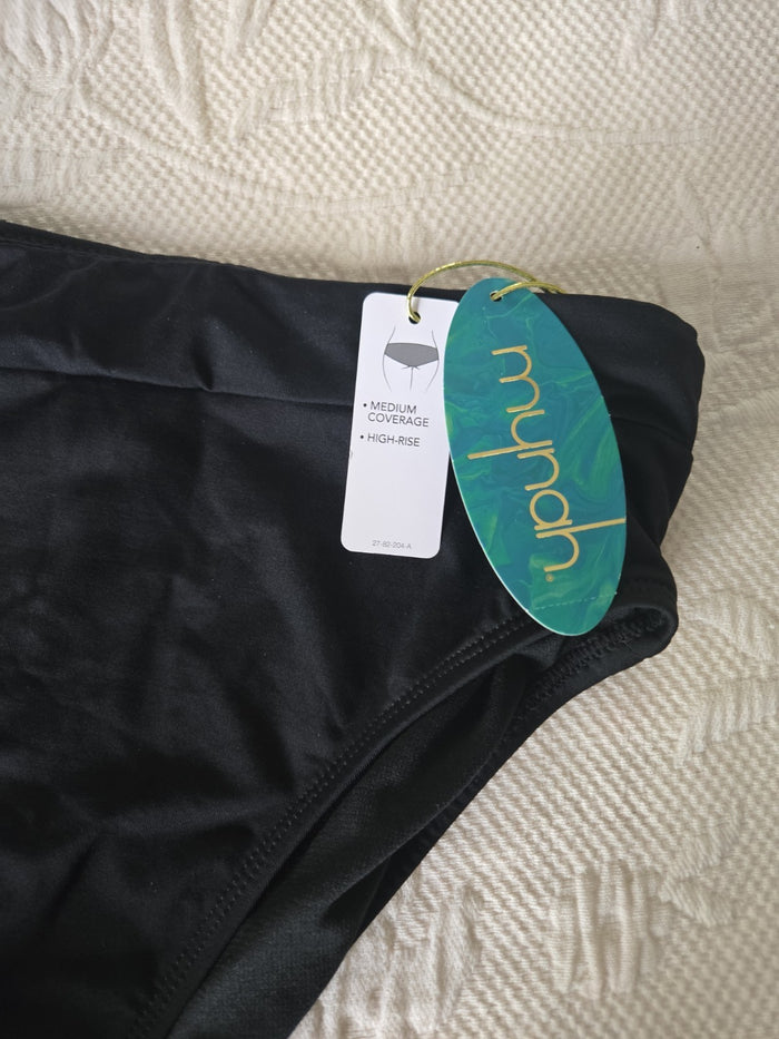 Women's Black Solid Bikini Swim Bottom S Stretch 2 Pieces