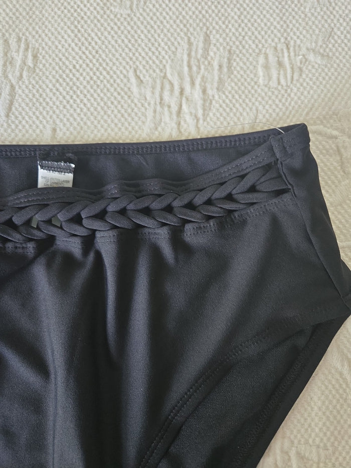 Women's Black Solid Bikini Swim Bottom S Stretch 2 Pieces