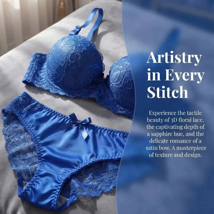 Women's Blue Lace 2 Piece Push Up Bra Bralette Lingerie Set A2155