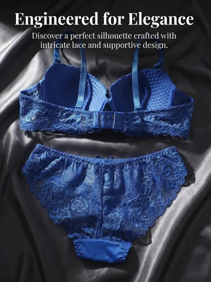 Women's Blue Lace 2 Piece Push Up Bra Bralette Lingerie Set A2155