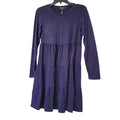 Women's Blue Long Sleeve Fall Dress – Flowy Loose Fit Tiered Dress, Size Small