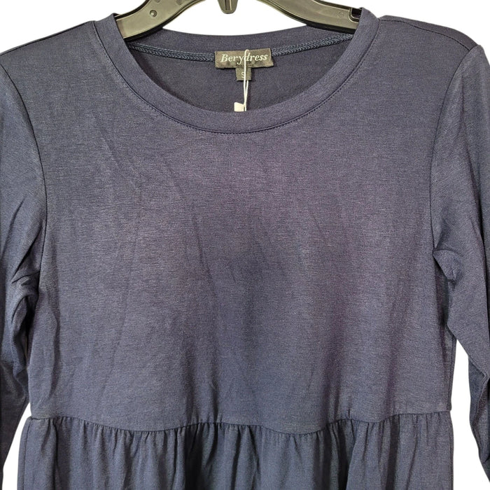 Women's Blue Long Sleeve Fall Dress – Flowy Loose Fit Tiered Dress, Size Small