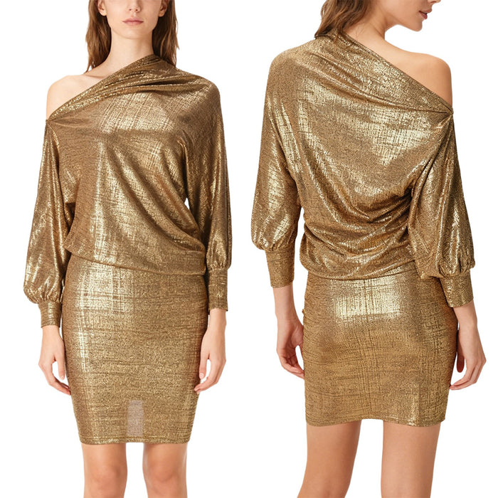 Womens Dresses Long Sleeve Pullover Rehearsal Mini Dress Work Metallic Party