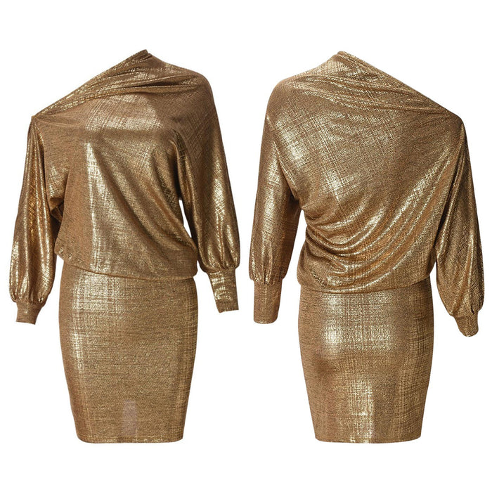 Womens Dresses Long Sleeve Pullover Rehearsal Mini Dress Work Metallic Party