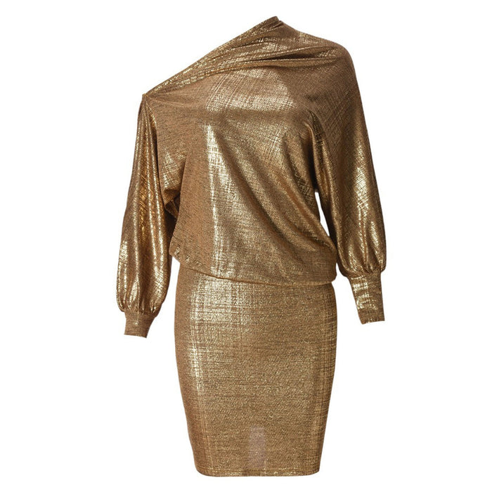 Womens Dresses Long Sleeve Pullover Rehearsal Mini Dress Work Metallic Party
