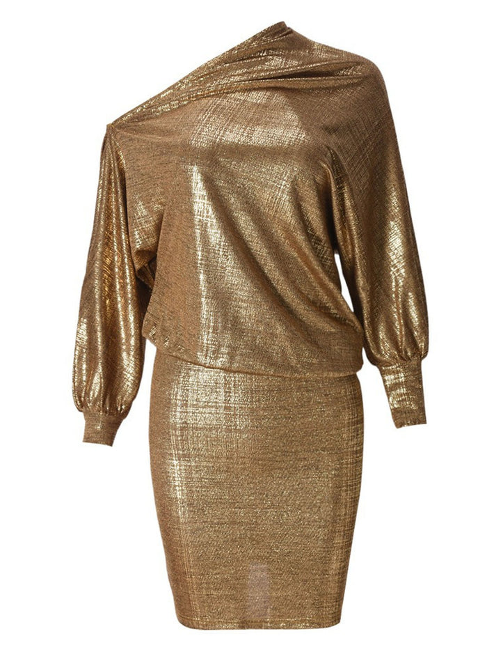 Womens Dresses Long Sleeve Pullover Rehearsal Mini Dress Work Metallic Party