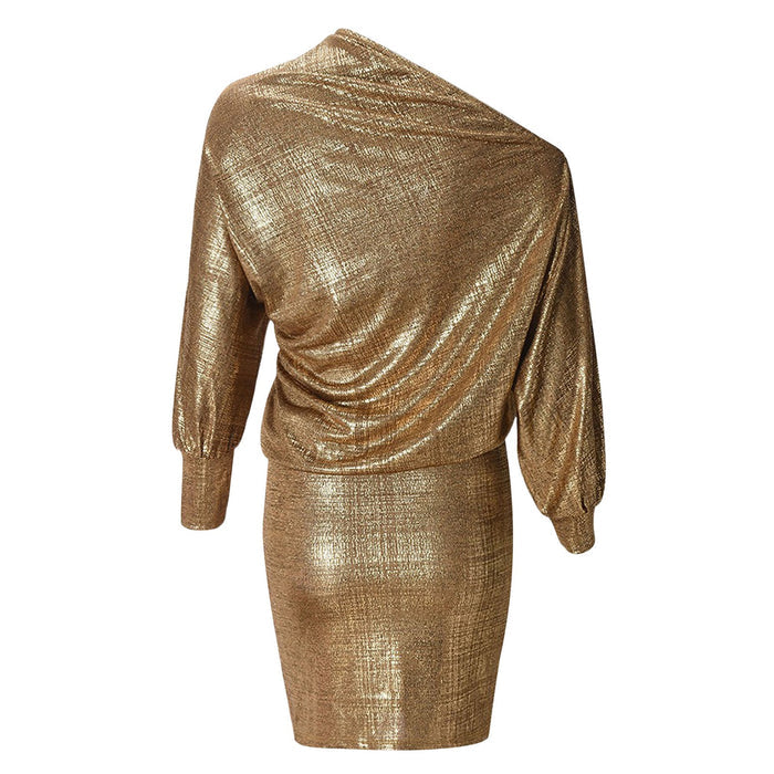 Womens Dresses Long Sleeve Pullover Rehearsal Mini Dress Work Metallic Party