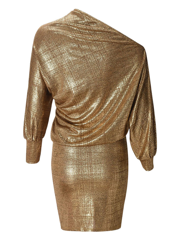 Womens Dresses Long Sleeve Pullover Rehearsal Mini Dress Work Metallic Party