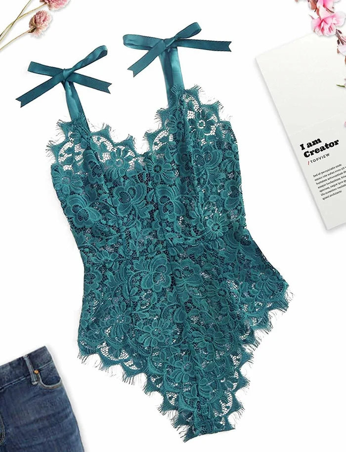 Women’s Eyelash Lace Teddy Bodysuit – Sexy One-Piece Babydoll Lingerie Sleepwear