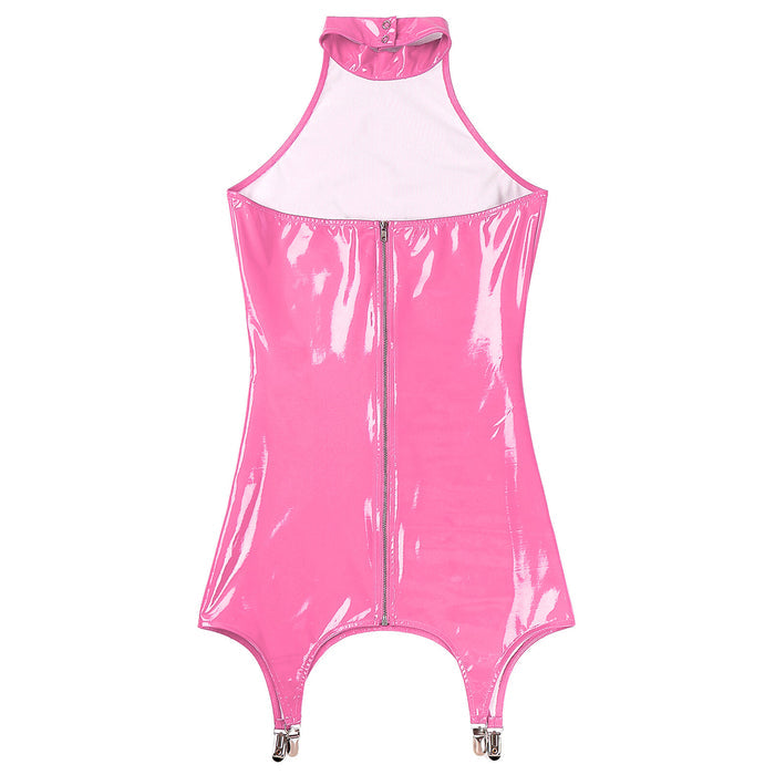 Women's Faux Leather Halter Zipper Back Bodycon Dress Backless Mini Dresses