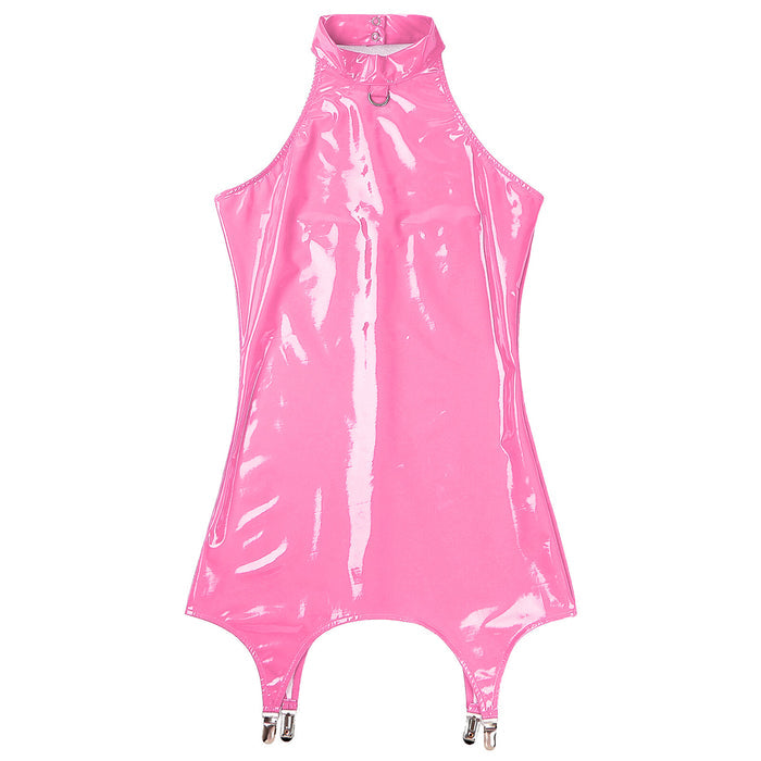 Women's Faux Leather Halter Zipper Back Bodycon Dress Backless Mini Dresses