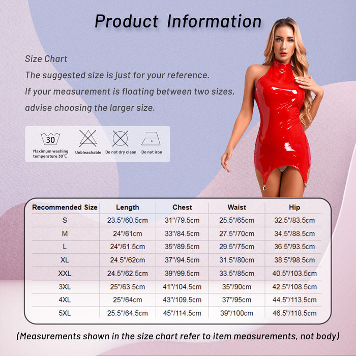 Women's Faux Leather Halter Zipper Back Bodycon Dress Backless Mini Dresses