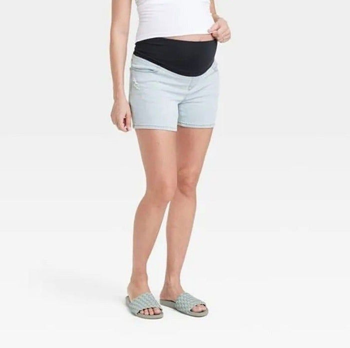 Women's Isabel Maternity Over Belly Jean Shorts Light Wash 2