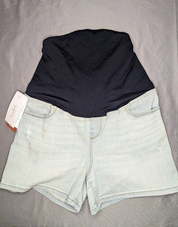 Women's Isabel Maternity Over Belly Jean Shorts Light Wash 2