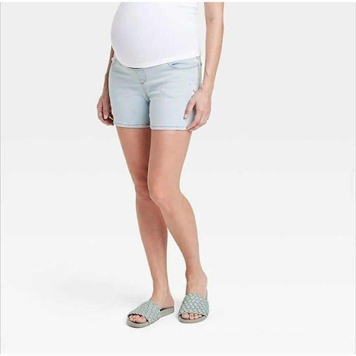 Women's Isabel Maternity Over Belly Jean Shorts Light Wash 4