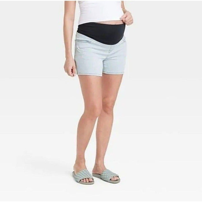 Women's Isabel Maternity Over Belly Jean Shorts Light Wash 4