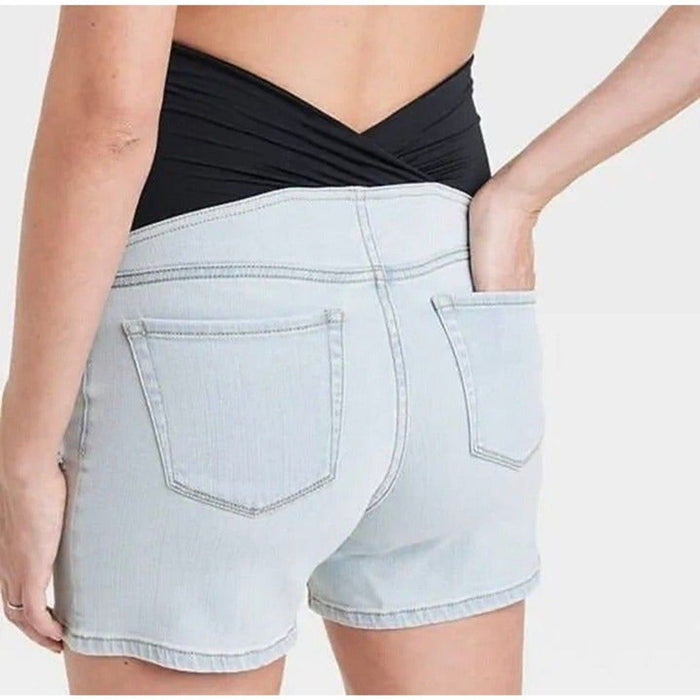 Women's Isabel Maternity Over Belly Jean Shorts Light Wash 4
