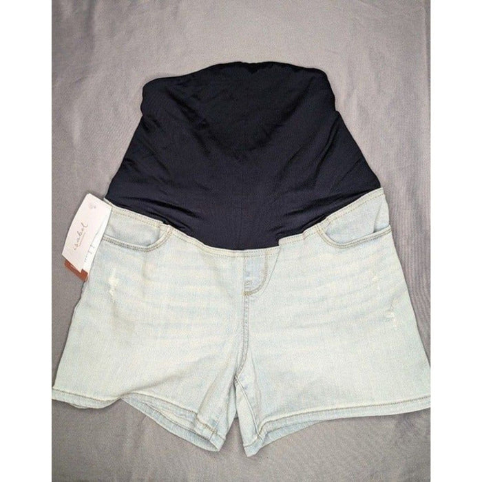 Women's Isabel Maternity Over Belly Jean Shorts Light Wash 4