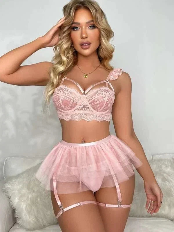 Women's Lace Babydoll Lingerie Dress with G-String Sleepwear