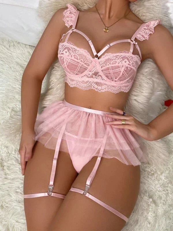 Women's Lace Babydoll Lingerie Dress with G-String Sleepwear
