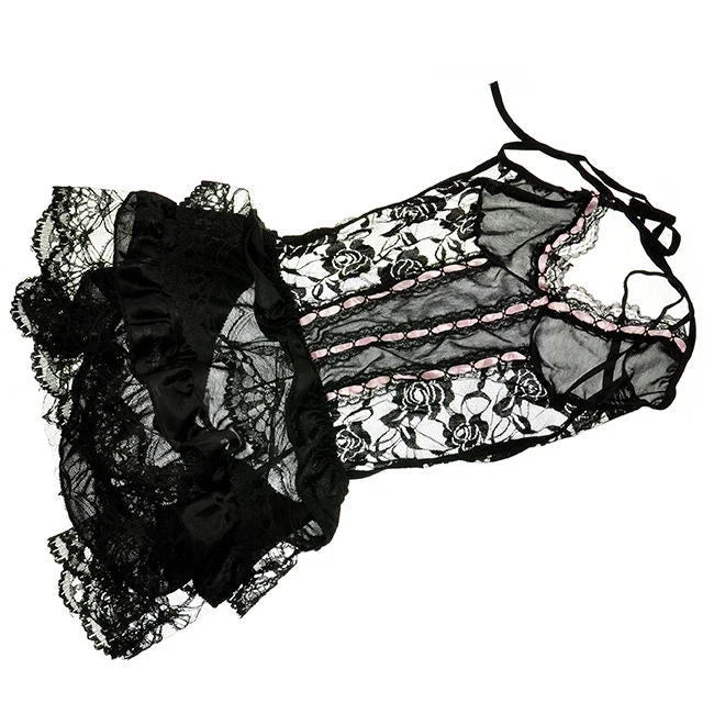 Women's Lace Babydoll Lingerie Nightwear Dress G-String Set
