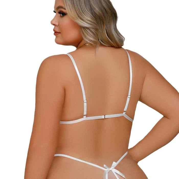 Women's Lace Halter Bodysuit Babydoll Lingerie Lace-Up Open Design