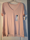 Women's Ladies Short Sleeve V Neck Pink T Shirt Large Casual Top