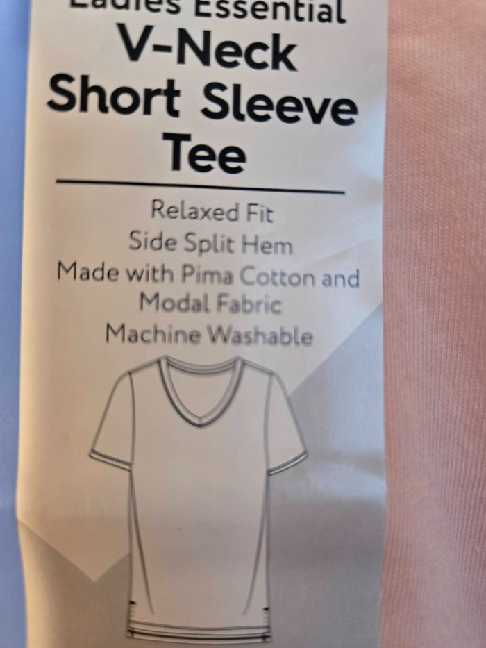 Women's Ladies Short Sleeve V Neck Pink T Shirt Large Casual Top