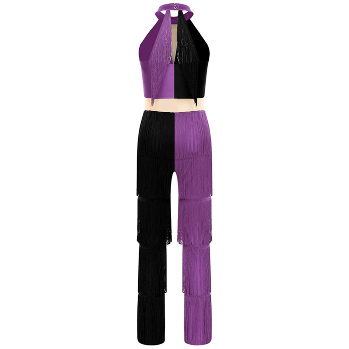 Womens Latin Jazz Ballroom Sequin Tassel Fringe Cha-cha Salsa Samba Jumpsuit