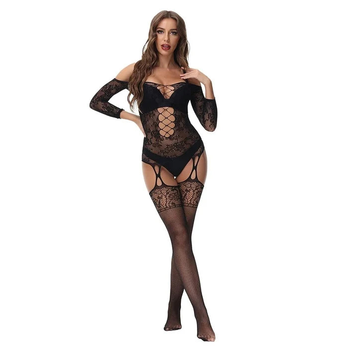 Women's One Size Lace Fishnet Teddy Bodysuit Babydoll Lingerie Sleepwear
