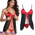 Women's One Size Sheer Halter Babydoll Lingerie Sleepwear with G-String