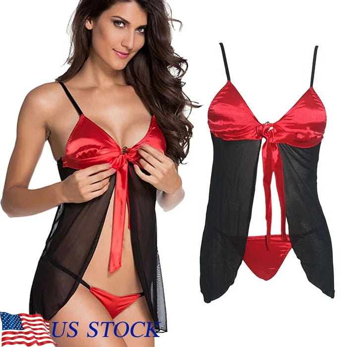 Women's One Size Sheer Halter Babydoll Lingerie Sleepwear with G-String
