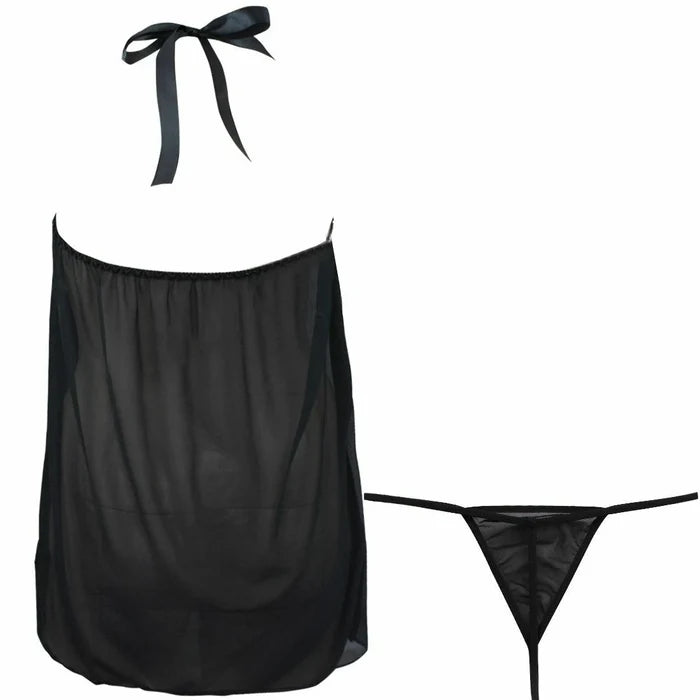 Women's Plus Size Lace Halter V Neck Babydoll Lingerie Set with G-String