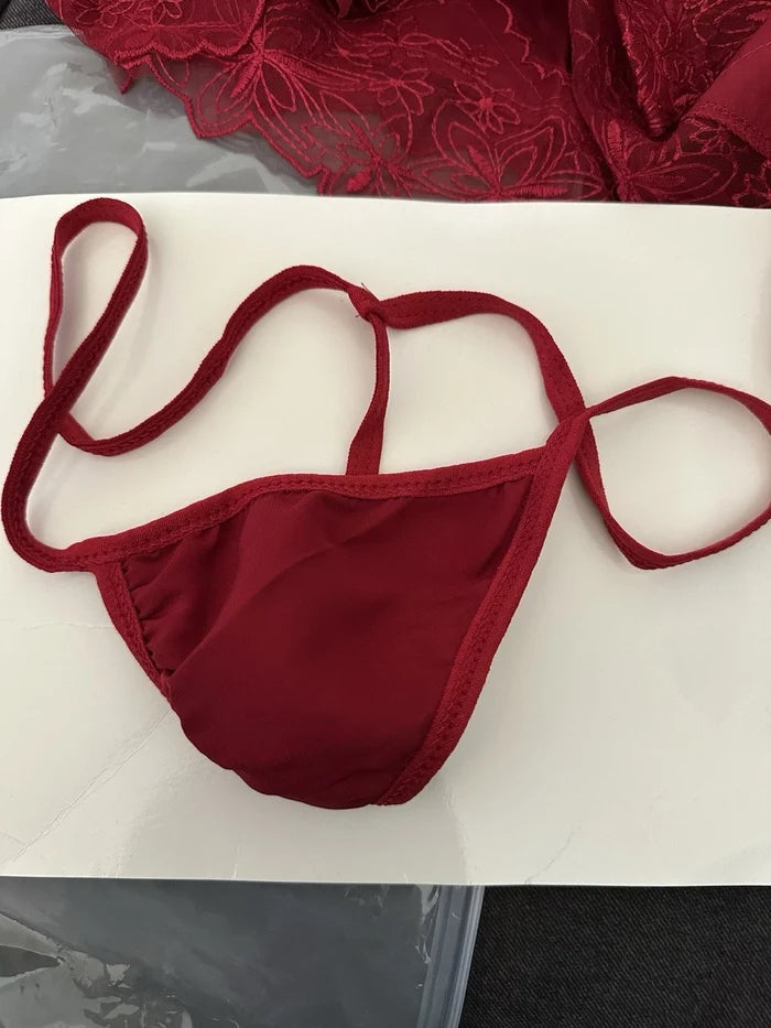 Women's Red Lace Lingerie Set with Thong Size L/XL