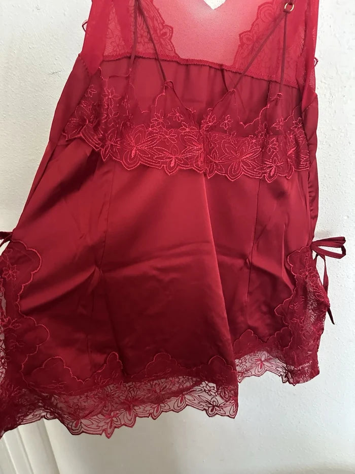 Women's Red Lace Lingerie Set with Thong Size L/XL