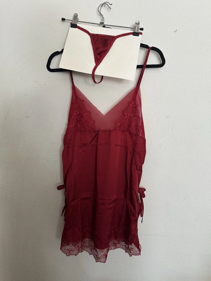 Women's Red Lace Lingerie Set with Thong Size L/XL