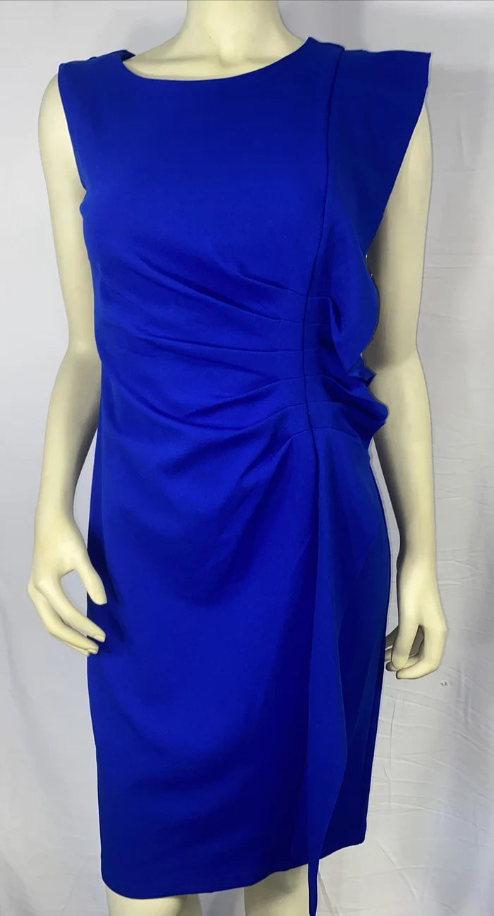 Women's Royal Blue Sleeveless Ruched Draped Formal Dress