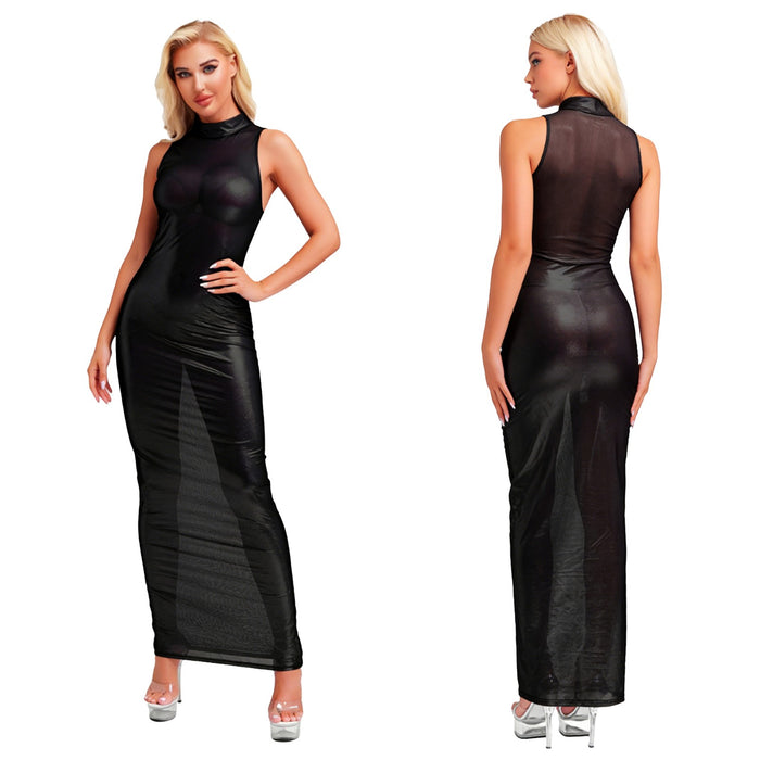 Womens See Through Dress Party Holographic Shiny Maxi Pencil Sexy Club Dress