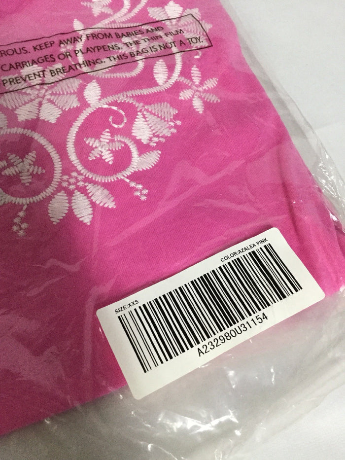 Women's Short Sleeve Shirt -Trapeze Hem, Embroidered, Knit Top Azalea Pink