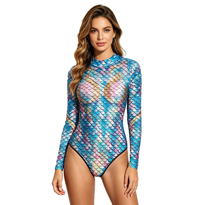 Women's Swimwear Back Zipper Swimsuit Mermaid Print Jumpsuit Surfing 3d Suit